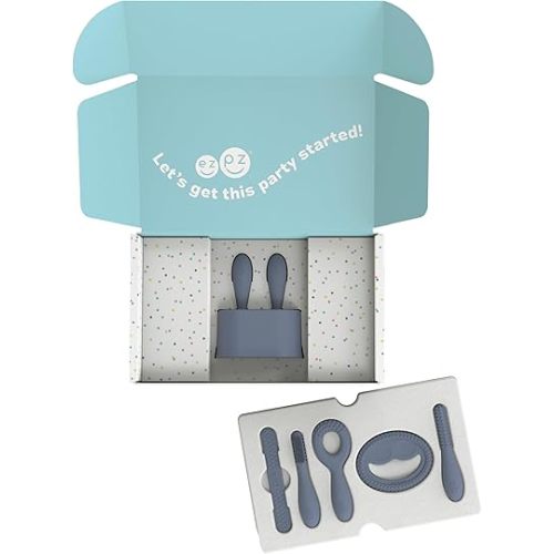 ezpz Kit 1: Prepare for Starting Solids (Indigo) - Pre-Feeding Tools to Build Readiness for Starting Solids - Designed by a Pediatric Feeding Specialist - Shower Essentials & Gifts