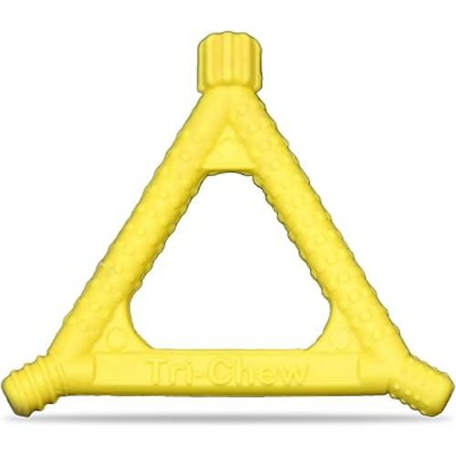 Tri Chew - Child Oral Motor Tool, Chewy Tubes for Sensory Kids, Autism Chew Tools, Stimulates Gums, Tongue & Lips, Triangular Grip, Dishwasher Safe, Soft Yellow Teether