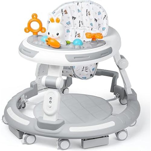 Baby Walker with Wheels - Kids Toddler Walkers Activity Center, 8-Level Height Adjustable Foldable Infant Walker for Baby Boy Girl, Portable Learning Walkers for Babies with Safety Features