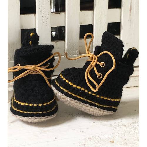 Crochet Doc Marten Style Baby Booties: Acrylic Yarn Work Boots