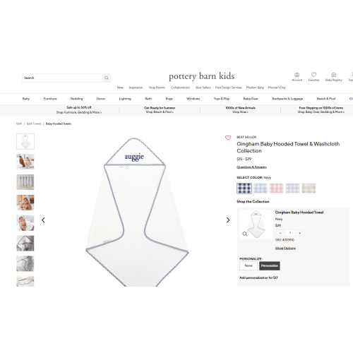 Gingham Baby Hooded Towel