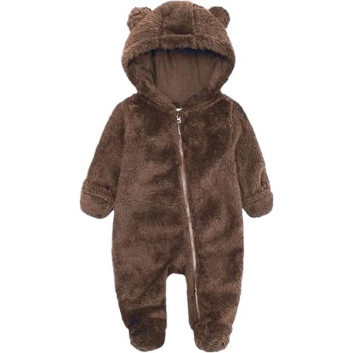 Newborn Winter Romper Fleece Hooded Jumpsuit Snowsuit Warm Outfits Zipper Outwear for Infant