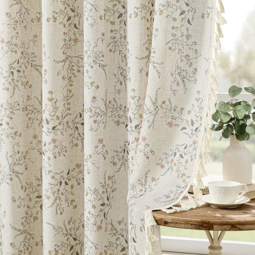 Ebern Designs Vintage Floral Linen Blend Rod Pocket Light-filtering Curtains for Living Room Bedroom,2 Panels & Reviews | Wayfair