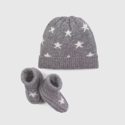 Washable Cashmere Beanie & Bootie Set - Baby in Heather Grey