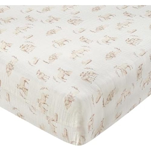 Lambs & Ivy Signature Organic Cotton Muslin Lamb Fitted Crib/Toddler Sheet