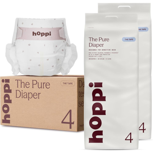 Hoppi Pure Baby Diapers Newborn, 124 Count, Up to 11 lbs