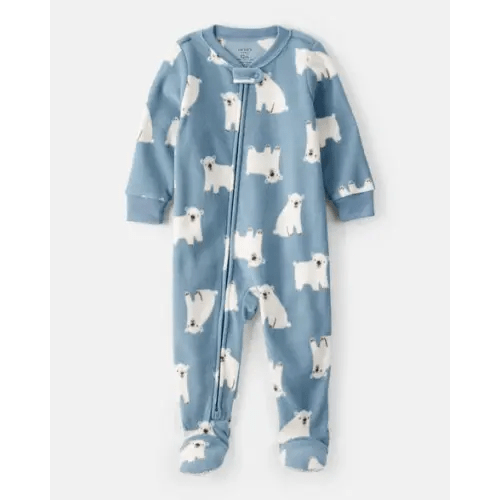 Baby Boy Polar Bear Print Loose Fit Long-Sleeve 2-Way Zip 1-Piece Pajamas - Blue | Carter's