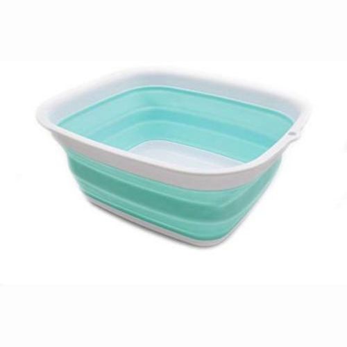 SAMMART Collapsible Tub - Foldable Dish Tub - Portable Washing Basin - Space Saving Plastic Washtub White/Lake Green S (7.7L)