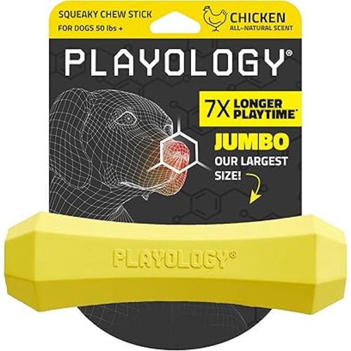Playology Squeaky Dog Toy Fetch Stick | Durable Rubber Toys for Interactive Play | Chicken Scented Fetch Stick for Large Dogs | Floating Dog Toy Made from Non Toxic Materials