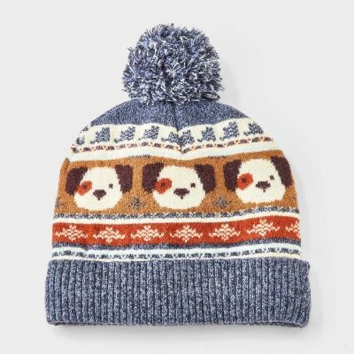 Baby Boys' Knit Fair Isle Dog Winter Beanie Hat - Cat & Jack™ Blue/Brown 12-24M