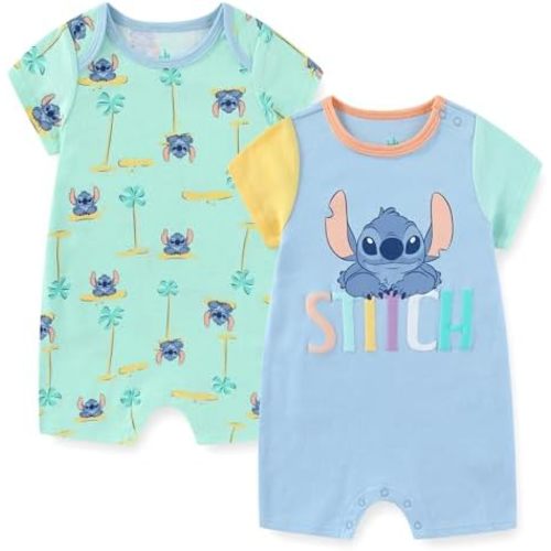 Disney Lilo & Stitch Baby Boys 2 Pack Short Sleeve Romper for Infant
