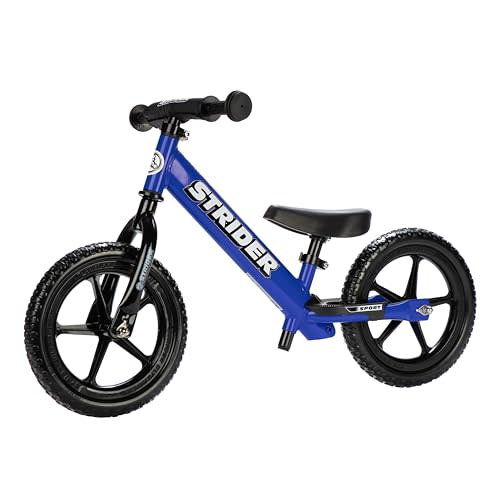 Strider 12 Sport, No Pedal Balance Bike for Kids Ages 14 Years, Blue | No-Pedal Balance Bike for Toddlers, Safety Pad, Adjustable Seat and Handlebars Lightweight Frame, Never-Flat Tires