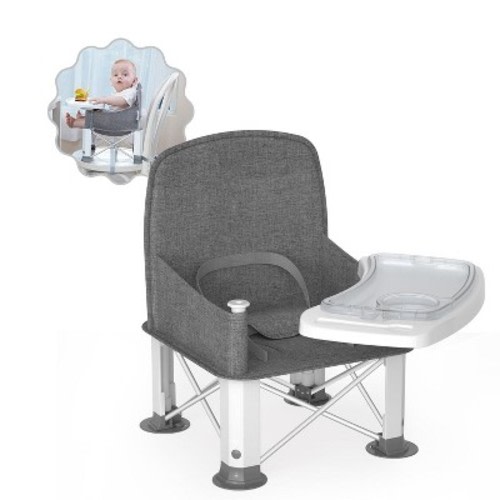 BabyBond Baby Travel Booster Seat with Double Tray, Gray