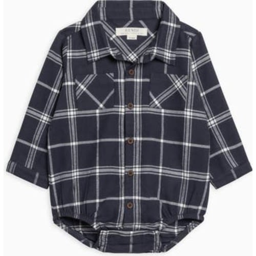Carson Organic Flannel Long Sleeve Collared Button Down Bodysuit, 6-12M