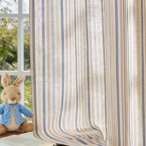Vangao Linen Stripe Nursery Curtains for Kids Tickingstripe Light Filtering