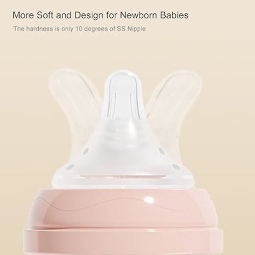 Gulicola Natural Glass Baby Bottle for Breastfeeding Babies, Newborn Anti-Colic Bottle Set with Slow Flow Nipple, 0-3 Months, 5 oz, 2 Pack - White