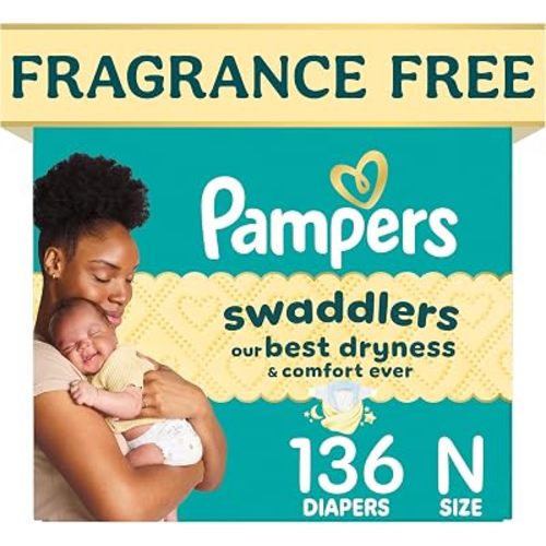 Pampers Swaddlers Diapers, Size 0 (up to 10 lbs), 136 Count, Absorbent, Keeps Baby Dry and Comfortable, Skin Safe Disposable Baby Diaper