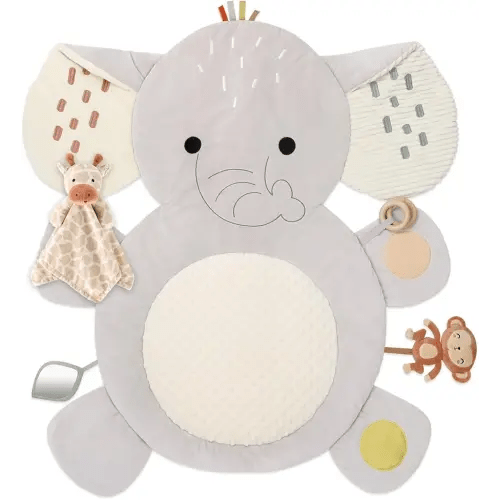 The Peanutshell Tummy Time Mat and Giraffe Baby Lovey Security Blanket - Baby Floor Play Mats - Newborn, Infant - Padded Activity Playmat for Babies, Gender Neutral Safari Elephant Nursery Decor Rug