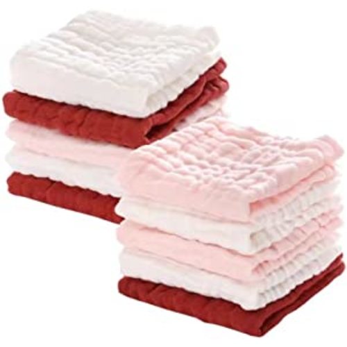Amazon.com: MUKIN Baby Washcloths - Soft Face Cloths for Newborn, Absorbent Bath Face Towels, Baby Wipes, Burp Cloths or Face Towels, Baby Registry as Shower. Pack of 10 (Red,Pink,White) : Baby