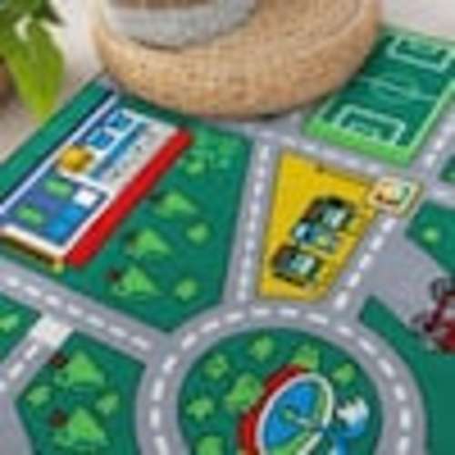 World Rug Gallery Kids Playmat Green 5 ft. x 7 ft. Road Traffic Educational Non Slip Area Rug WR27GREEN5X7
