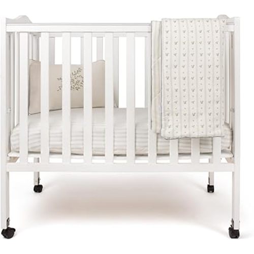 Ely's & Co. Mini Crib Bedding Set for Boys, 4 Piece Set Includes – 1 Fitted Mini Crib Sheet, Quilted Comforter and Decorative Pillowcase with Insert, Blue Linear Berry Collection