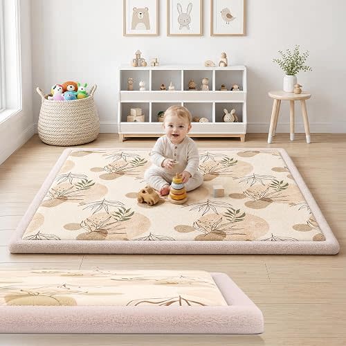 Babyvoye Baby Play Mat for Floor,1.3" Thick Elasti-Foam 50x50 Playpen Mat