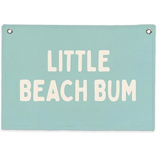SJDFCSA Ocean Nursery Little Beach Bum Canvas Banner Wall Decor, Coastal Beach Room Decor, Coastal Beachy Wall Art Hanging Banner Flag for Kids Room Bedroom Nursery Playroom, 30x20 Inch
