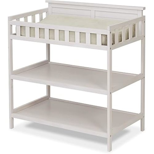 Sorelle Furniture Farmhouse White Changing Table and Changing Pad, Dressing and Diaper Changing Table for Baby Room, Nursery Furniture for Infant-Weathered White