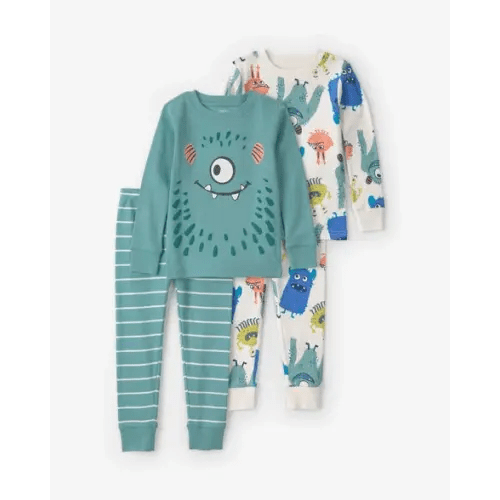 Baby Boy 4-Piece Monster 100% Cotton Snug Fit Pajama Set - Teal/Cream | Carter's