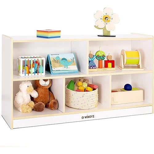 WINGYZ Montessori Shelf, 5-Section Wooden Storage Cabinet, FSC Safety 45" L