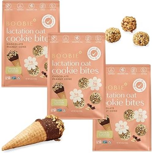 Boobie Lactation Cookies, Chocolate Peanut Cone | Vegan, Gluten-Free, Dairy-Free, Soy-Free Plant-Based Protein + Prebiotics | 5g Sugar, Non-GMO, Kosher - 7 servings x 3 packs