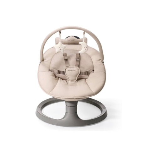 Momcozy 2-in-1 Electric Baby Swing, Dual-Arm Support System & Parent-Inspired Motions, Convertible to Toddler Seat up to 66 lbs, Adjustable Height, Lightweight, Khaki