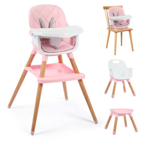 AILEEKISS 7 in 1 Wooden Baby High Chair for Toddler, Infant Feeding Chair with Removable Tray, Pink