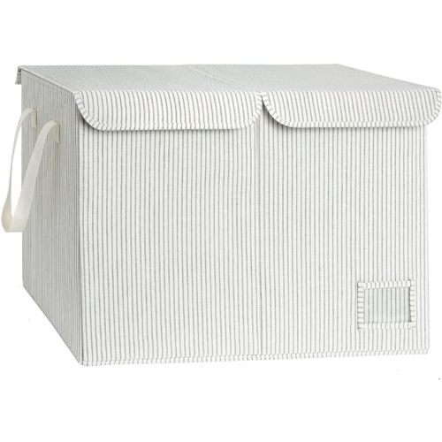 StorageWorks Toy Bin with Flip-Top Lids, Large Chest Storage for Living Room, Nursery Room, Playroom, Organizer for Toddlers, Gray and White Stripes