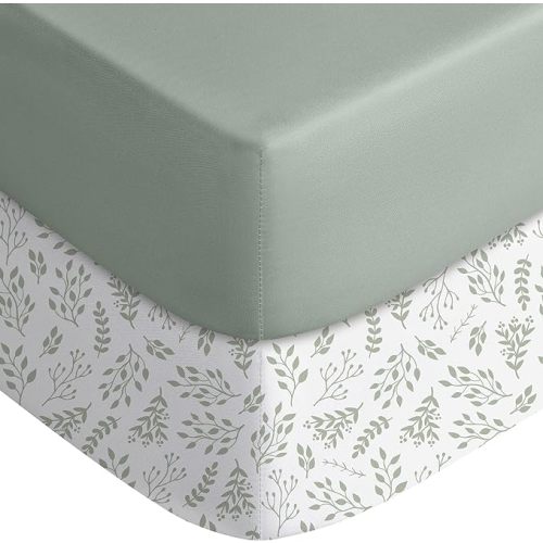 Yoofoss 2-Pack Baby Crib Sheets for Boys Girls 52x28 (Green+Leaf) | Soft & Breathable & Cozy, Fitted Crib Mattress Cover Set for Baby Bed and Toddler Mattress