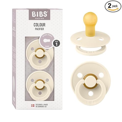 BIBS Pacifiers Colour Collection | Natural Rubber Baby Pacifier | Round Nipple | Set of 2 BPA-Free Soothers | Made in Denmark | 0+ Months (Pack of 2) | Ivory