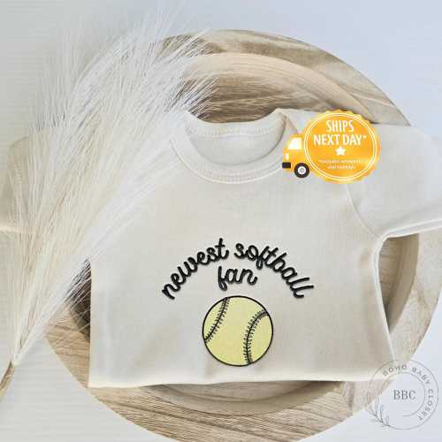 Embroidered Newest Softball Fan Onesie® Brand Softball Onesie® Softball Team Sports Pregnancy Announcement Onesies® Custom Baby Onesies® E2