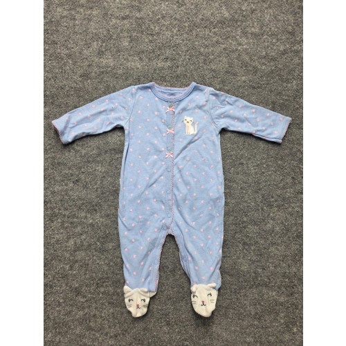 Carters Baby Girl Sleep n Play Romper Sz 3M Blue Pink Heart Cat Footed Pajamas