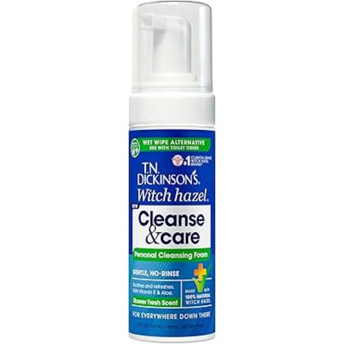 T.N. Dickinson's Witch Hazel Cleanse and Care Personal Cleansing Foam, Shower Fresh Scent (5 Fl Oz) | Toilet Paper Foam Spray | Wet Wipe Alternative | Gentle, Septic-Safe Formula