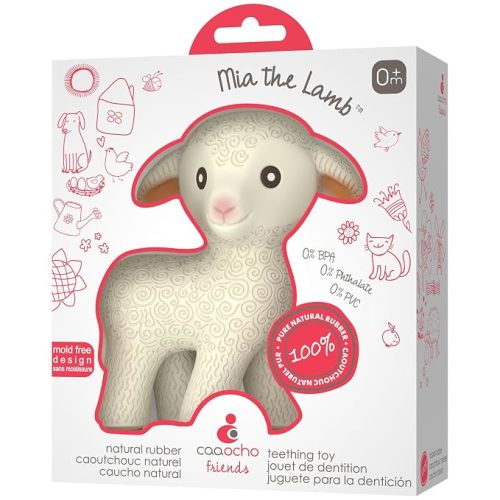CaaOcho Pure Natural Rubber Teething Baby Toy - Mia the Lamb Teether for Babies, BPA Free Baby Toy, All Natural Teething Toys for Babies 0-6, Safe and Fun Molar Teether Toy