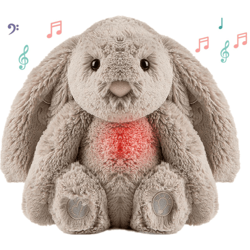Gemma Joy Bedtime Bunny Baby Sleep Soother with Cry Activated Sensor, Plush Stuffed Animal for Newborn Infants, Calming Light, Lullaby Music, White Noise, Mother’s Heartbeat and Baby Shushing Sounds