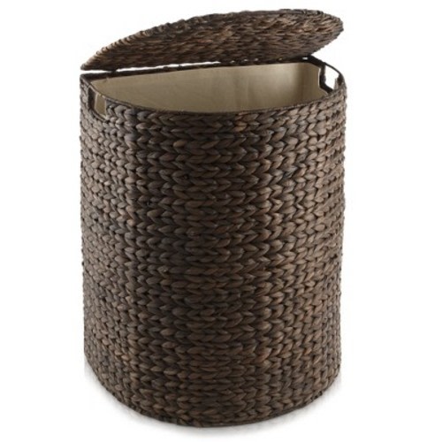 Casafield Half Moon Laundry Hamper with Lid and Removable Liner Bag - Espresso Dark Brown, Woven Water Hyacinth Laundry Basket for Clothes, Towels