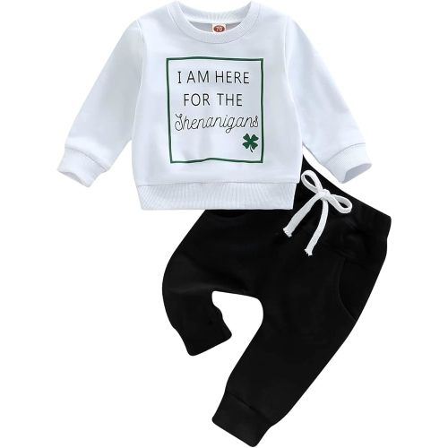 Toddler Baby Boy St Patricks Day Clothes Pull On Sweatshirt Elastic Waist Pants 2Pcs Spring Winter Outfits