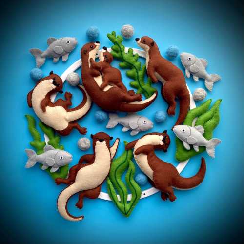 Baby Mobile. Felt Otters. Baby Shower Gift. Crib Mobile Boy. Nursery Mobile. Felt Mobile. Plush Otters Mobile. Hanging Mobile.