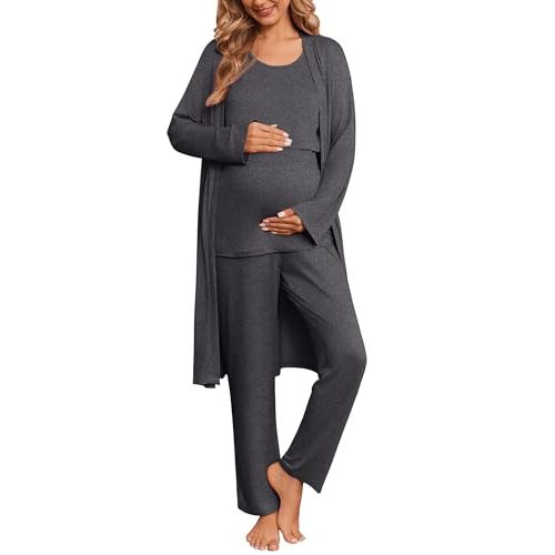 Ekouaer Maternity Sets 3 Pieces Labor and Delivery Gown Postpartum Essentials Nursing Pajamas Breastfeeding