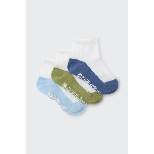 Bonds Baby Logo Lightweight Quarter Crew Socks 3 Pack | Baby Socks | RXVF3N