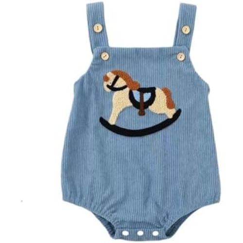 Infant Baby Boy Girl Corduroy Romper with Rocking Horse Patch 1Pc Jumpsuit Photos Spring Fall Outfit