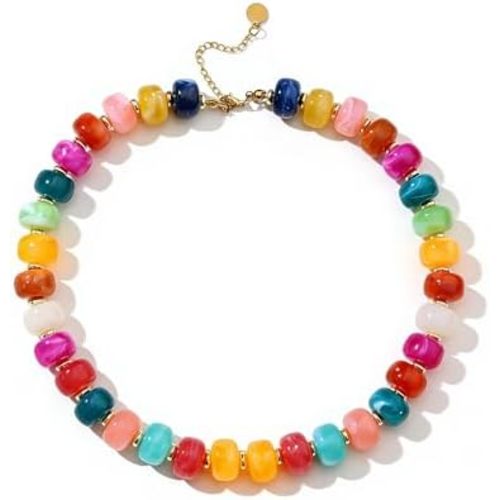 Chunky Beaded Statement Necklace for Women Trendy Colorful Boho Resin Bead Choker Necklaces Summer Handmade Jewelry Gifts Accessories