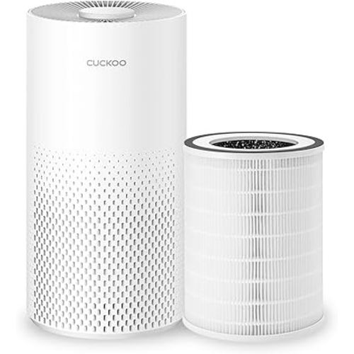 CUCKOO True HEPA Air Purifier Bundle with Extra Filter, Up to 456 sq. ft., 3-Stage Filter with H13 HEPA and Activated Carbon, Small Air Purifiers for Home Bedroom, White (CAC-I0510FW)