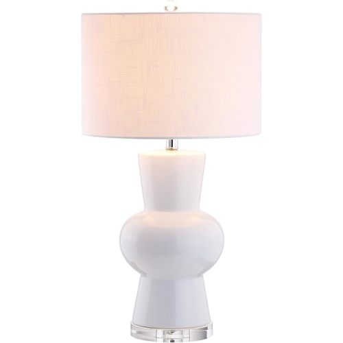 JONATHAN Y Julia Hourglass 28.5" Ceramic Bedside Table Lamp, White